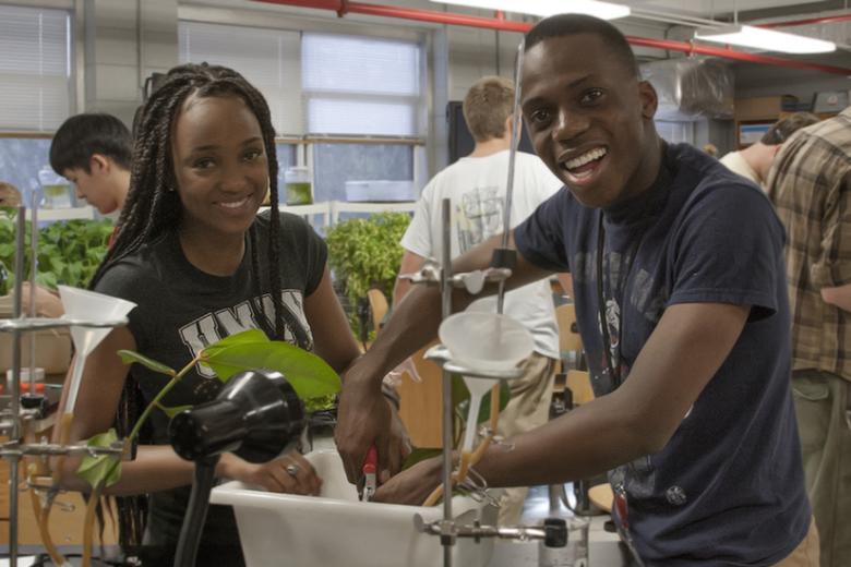 Students working with plants